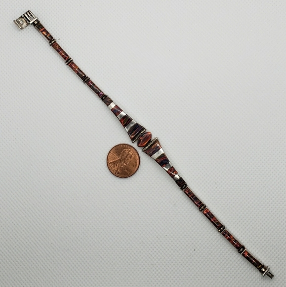 Mexico Sterling Silver Handcrafted Brown Opal Bracelet - Picture 7 of 13